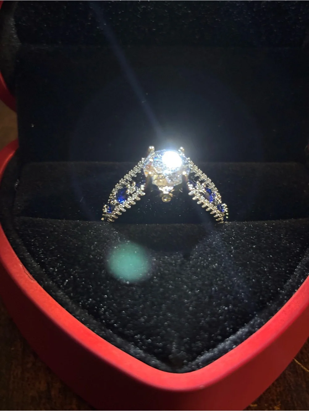 Elegant Blue Sapphire and White Crystal Women’s Ring